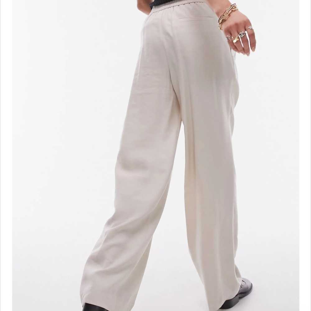 NWT Topshop Pleated Viscose Elastic Waist Wide Leg Pants w/Drawstring Size US 4 - Picture 4 of 9